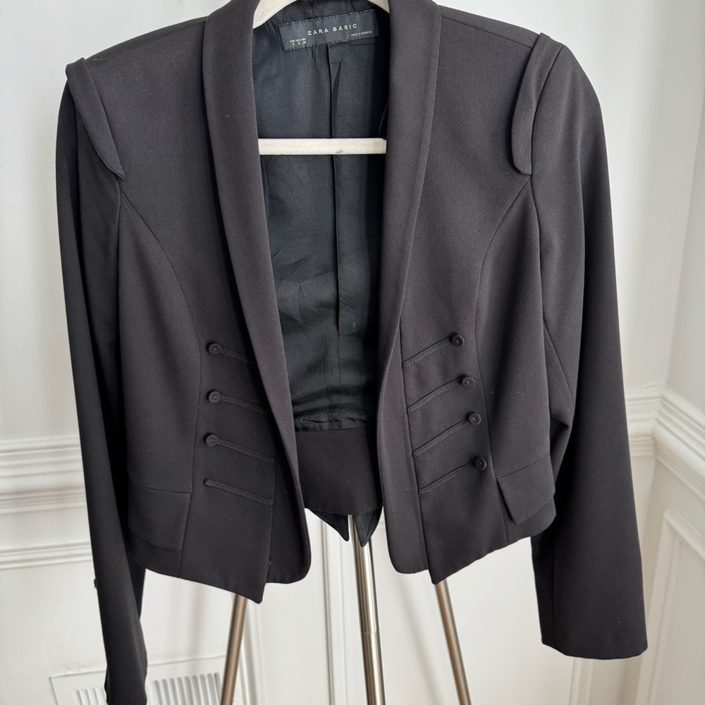 Zara Black Tuxedo Blazer Cropped Jacket Size Small